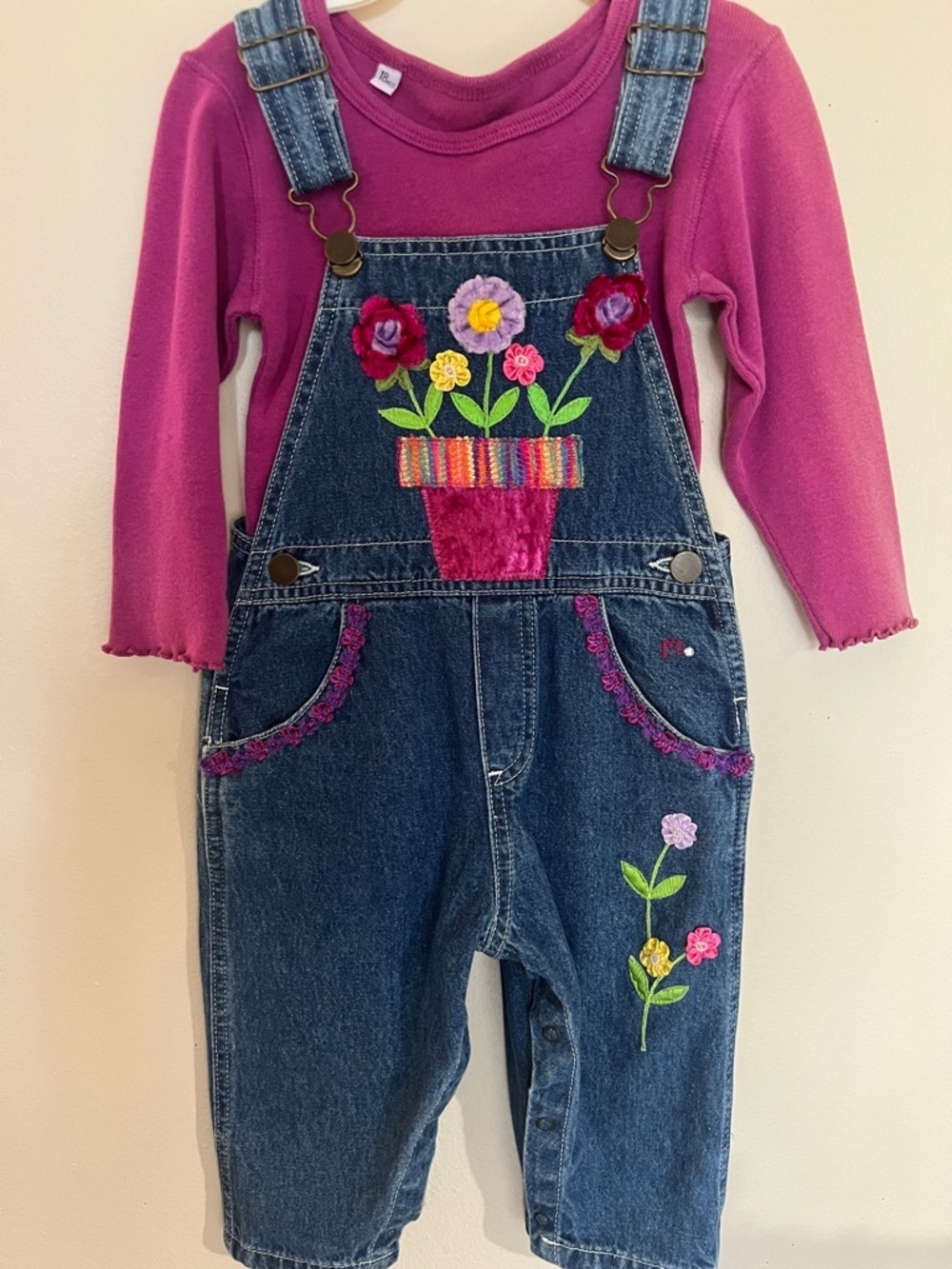 VTG 1990's Oshkosh Overalls with Custom Floral Embroidery Old Store Stock